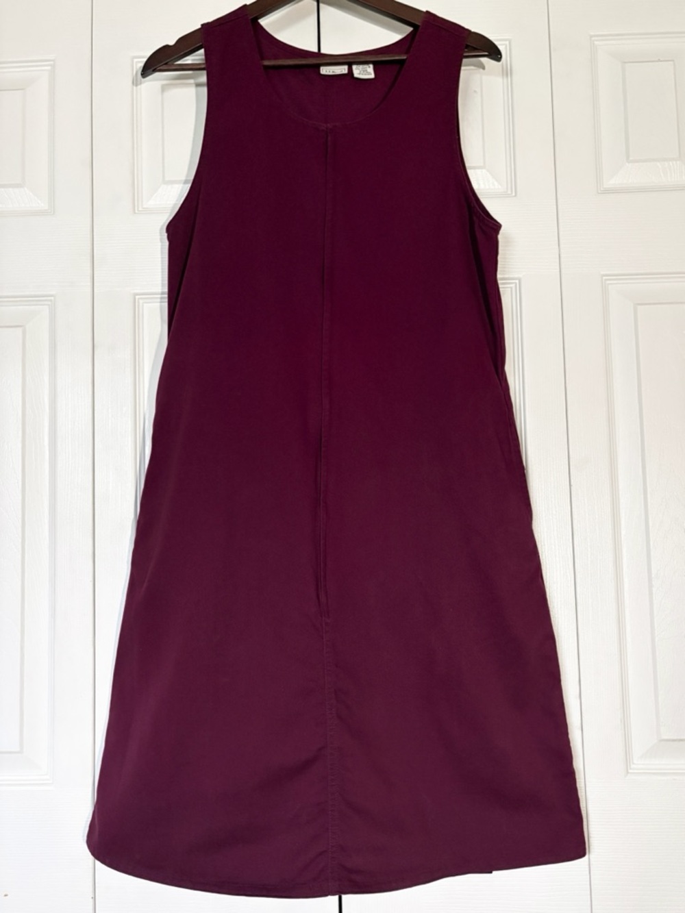 L.L Bean Pinafore Sheath Style Midi Dress Size 4 Burgundy Front-Zip w/ Pockets